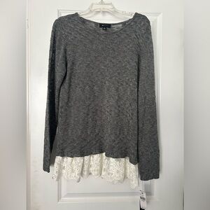 AB Studio Gray Women's Sweatshirt with Lace Hem